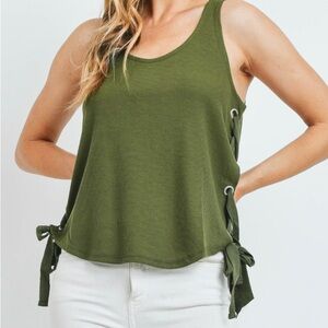 Olive Green Sleeveless Top with Side Ties